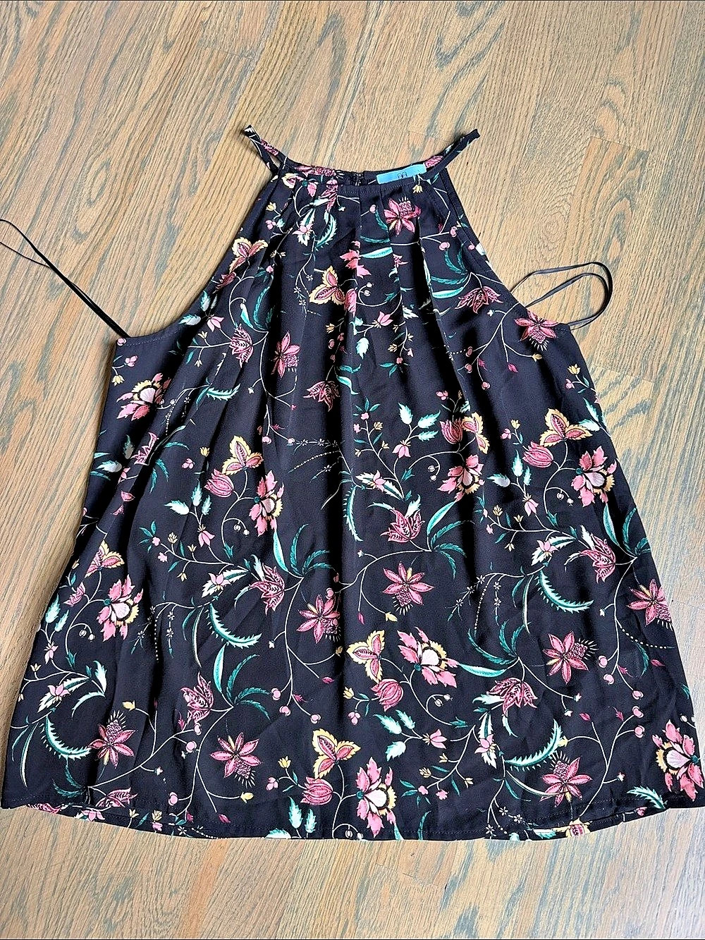 CeCe Floral Halter Neck Top Black & Pink Small